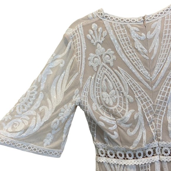 Endless Rose Beaded Brocade Dress Womens Size S White Sequin Nude lining - Picture 6 of 15
